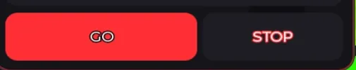 The red GO button and the STOP button at the bottom of the Miranda Hub menu